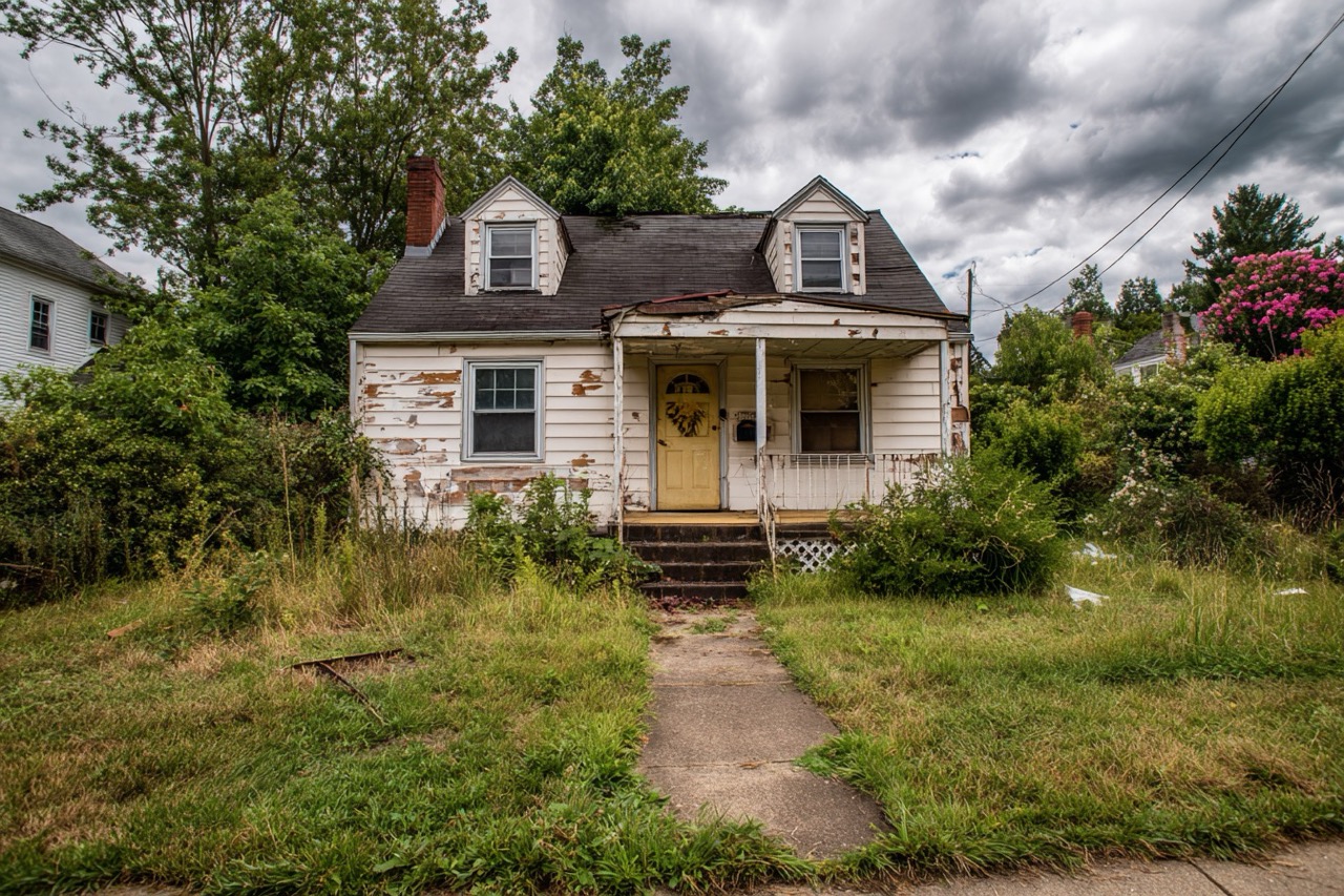 Condemned suburban house in Maryland with visible code violations