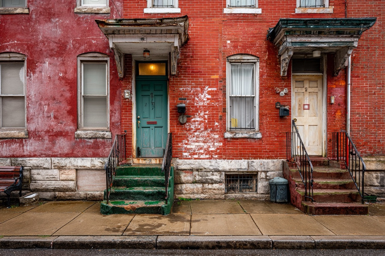 Traditional Maryland brick rowhouse in probate proceedings