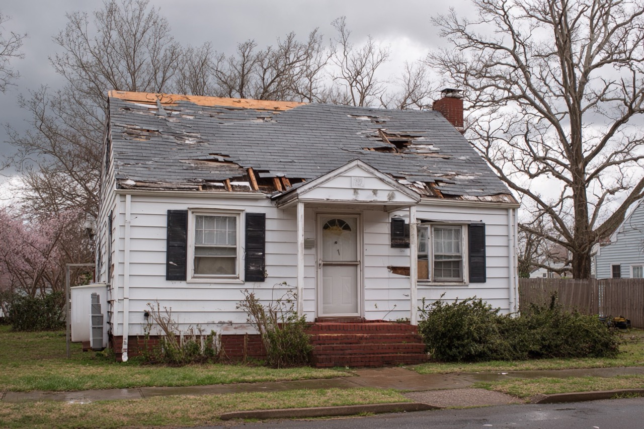 Storm damaged residential property in Maryland showing moderate exterior damage